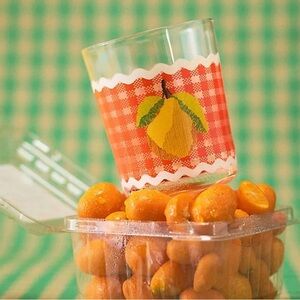 Anthropologie Orange Gingham Pear Glass Cup